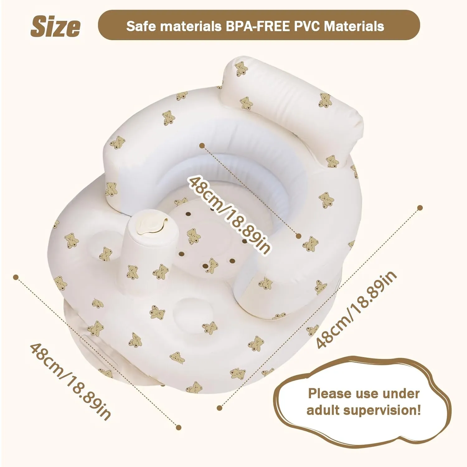 Inflatable Baby Seat, Inflatable Baby Chair for Babies 3 Months and Up Summer Baby Inflatable Seat for Sitting Up, Blow Up Baby Floor Seat with Built in Air Pump, Bear