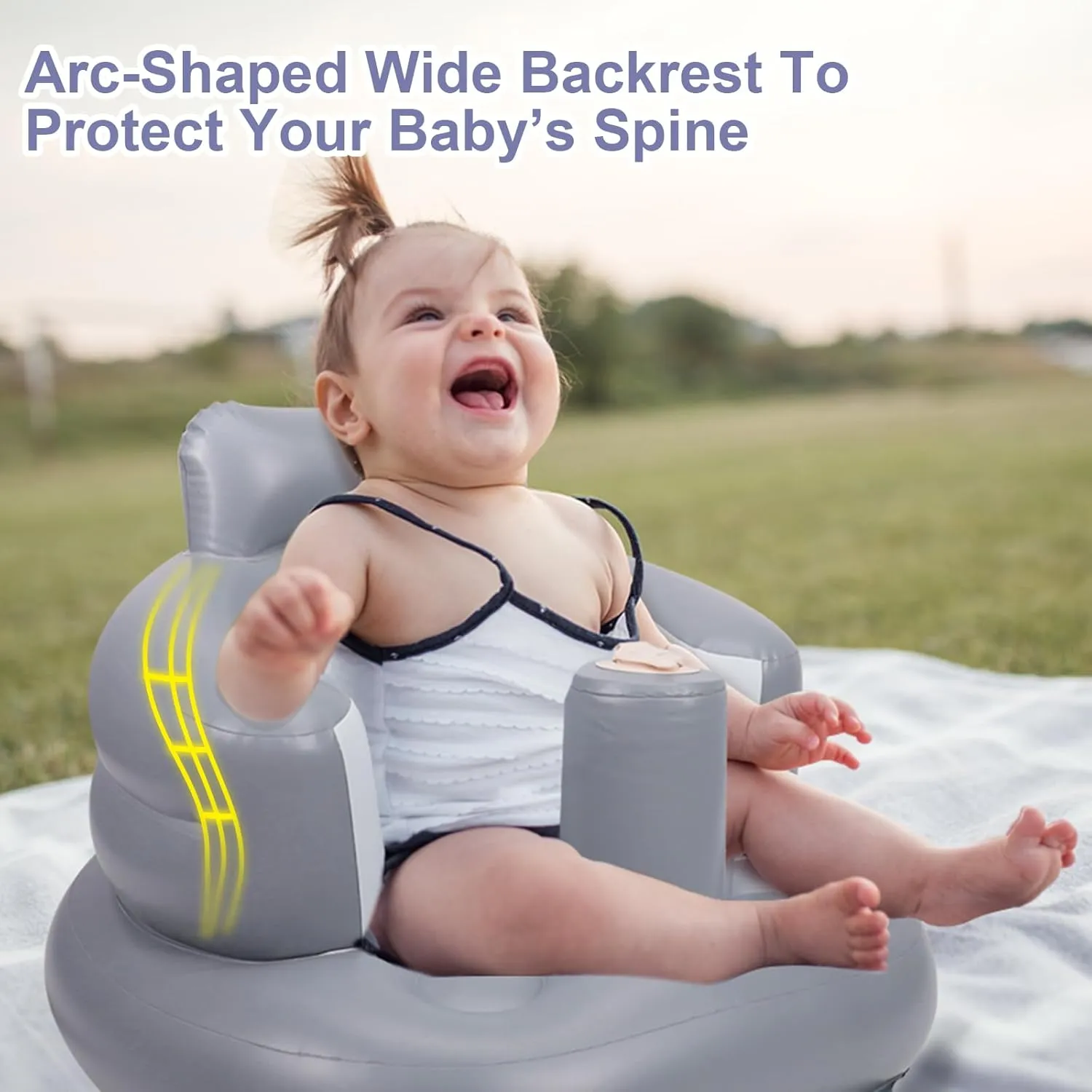 Inflatable Baby Seat, Inflatable Baby Chair for Babies 3 Months and Up, Summer Blow Up Chair with Built in Air Pump, Infant Floor Seats for Learning to Sit, Palying, Camping, Grey