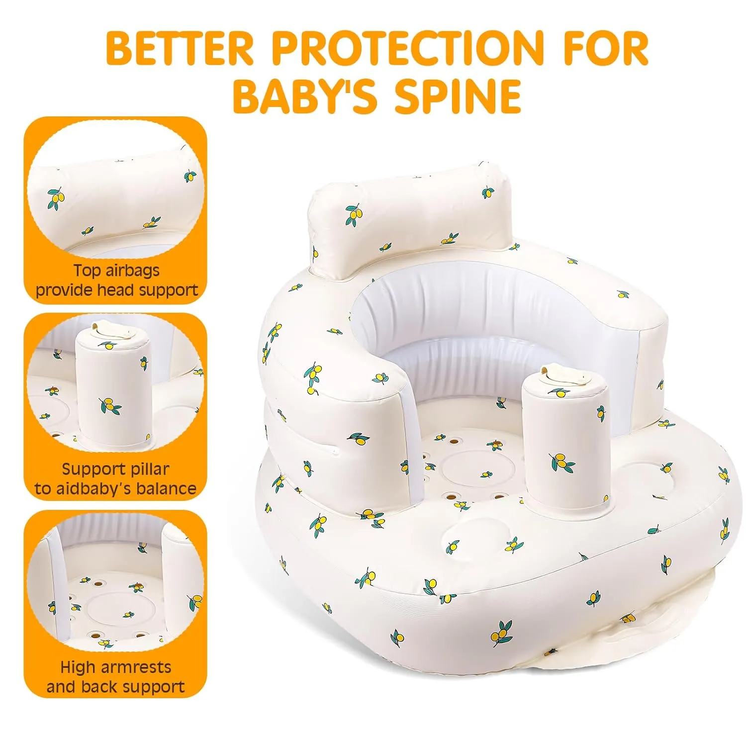 Inflatable Infant Chair for Babies 0-6 Months to Help Sit Up, Baby Blow Up Chair with Built in Pump- Olive Flower