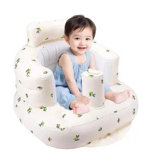 Inflatable Infant Chair for Babies 0-6 Months to Help Sit Up, Baby Blow Up Chair with Built in Pump- Olive Flower