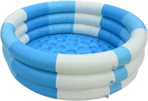 Inflatable Kiddie Pool, 3 Rings Round Blow up Swimming Pool for Baby Kids 1-3, Portable Toddler Stripe Water Splash Play Toys for Summer Backyard Party Birthday Gifts