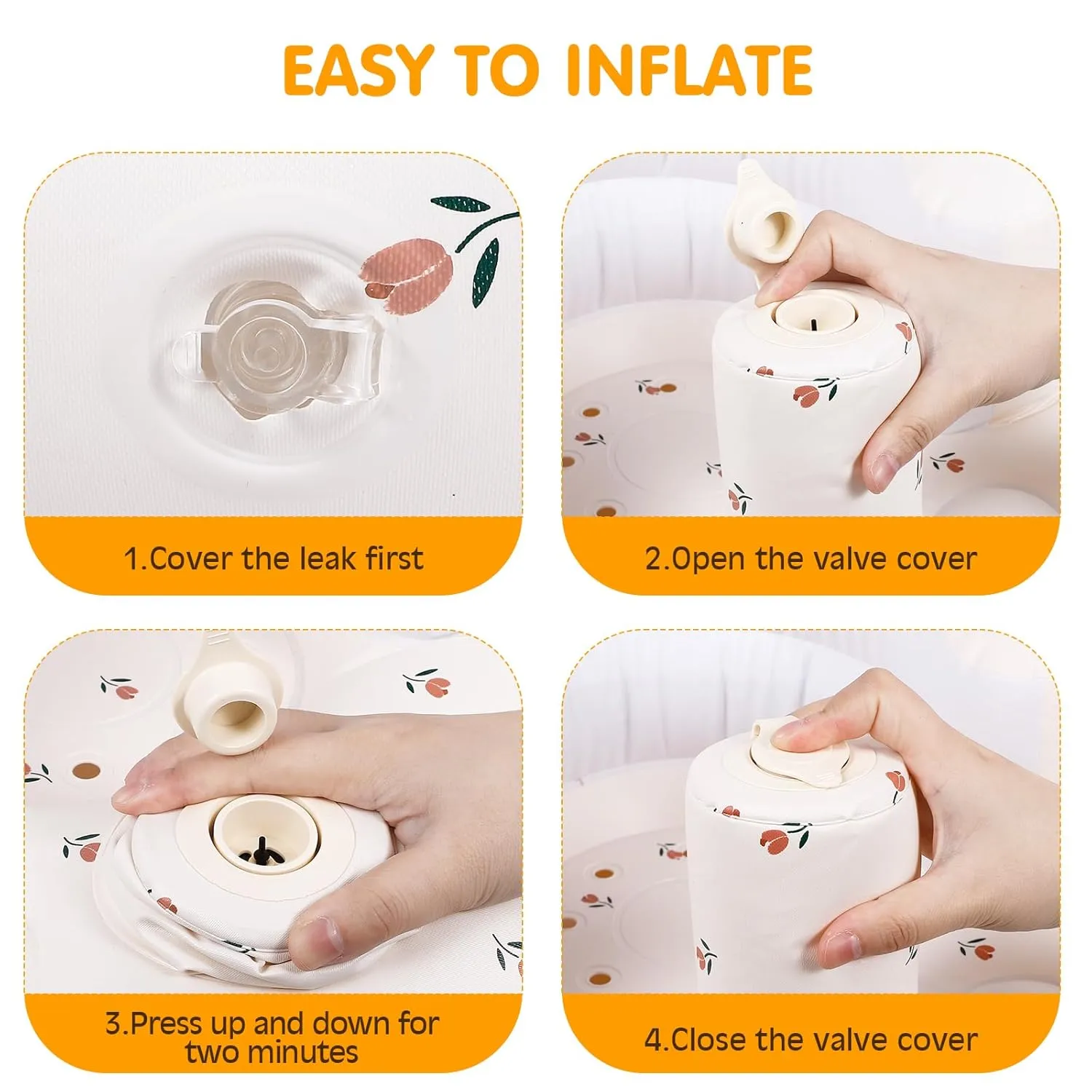 Inflatable Sit Up Chair for Baby 3-6 Months, Inflatable Baby Seat with Built in Pump, Baby Floor Seats for Sitting Up- Tulip