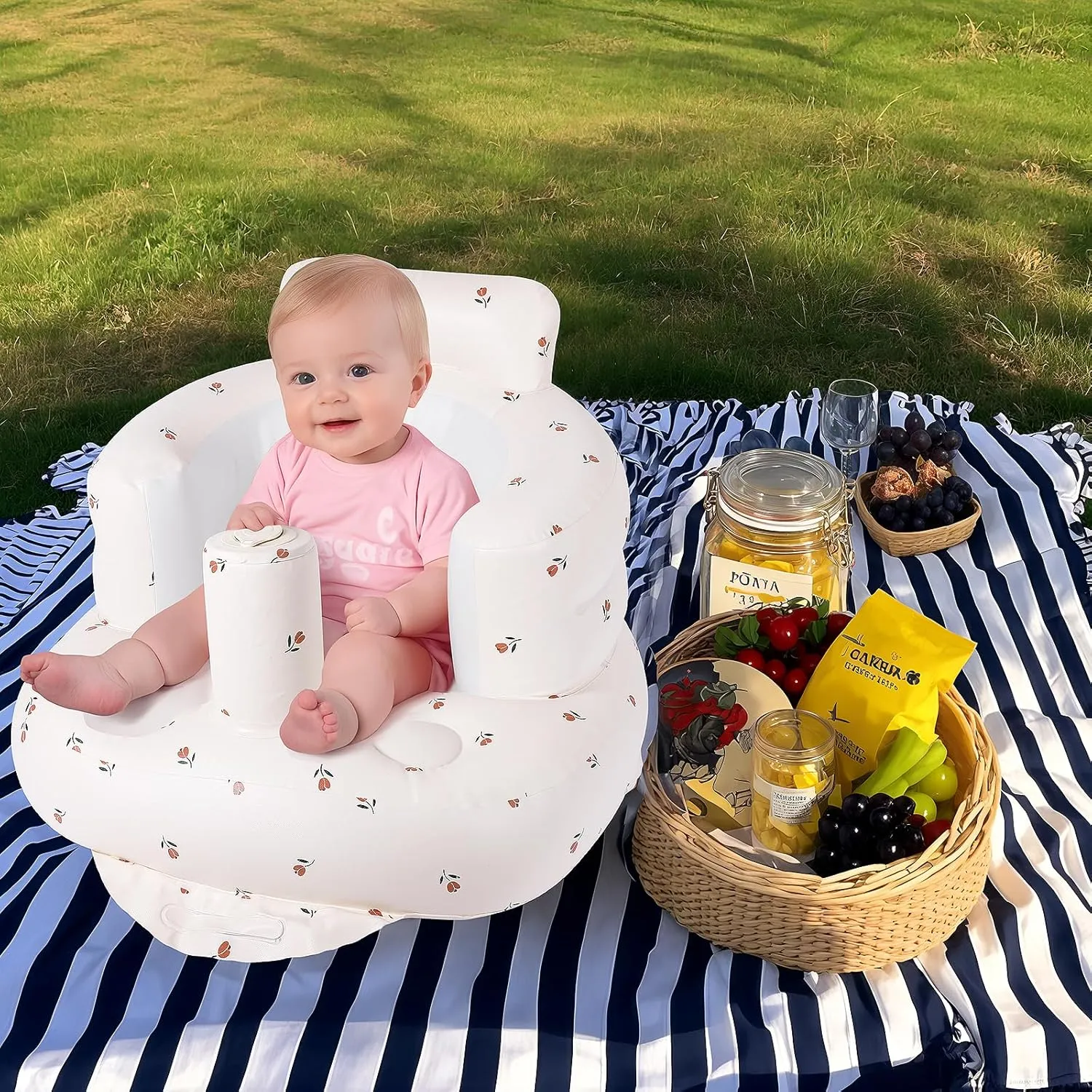 Inflatable Sit Up Chair for Baby 3-6 Months, Inflatable Baby Seat with Built in Pump, Baby Floor Seats for Sitting Up- Tulip