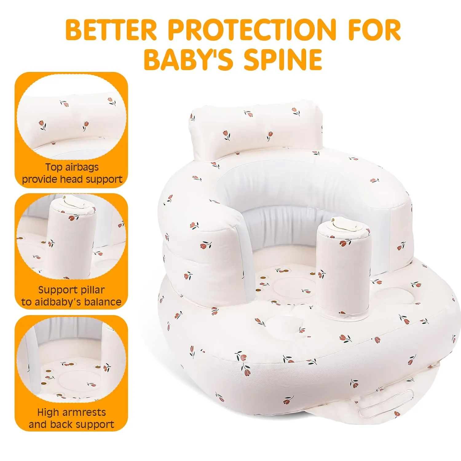 Inflatable Sit Up Chair for Baby 3-6 Months, Inflatable Baby Seat with Built in Pump, Baby Floor Seats for Sitting Up- Tulip