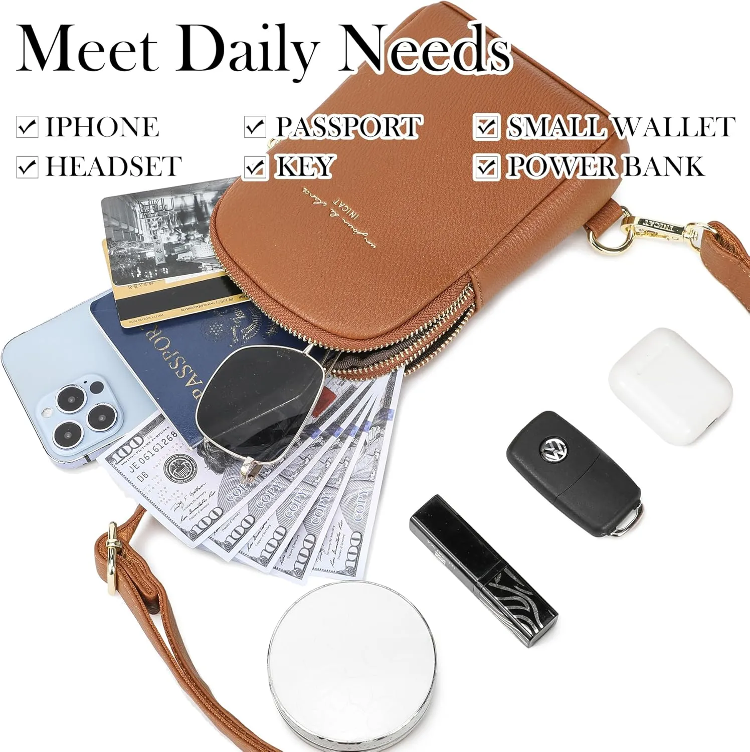 INICAT Small Crossbody Sling Bags for Women Vegan Leather Cell Phone Purse Fanny Packs for Women Men