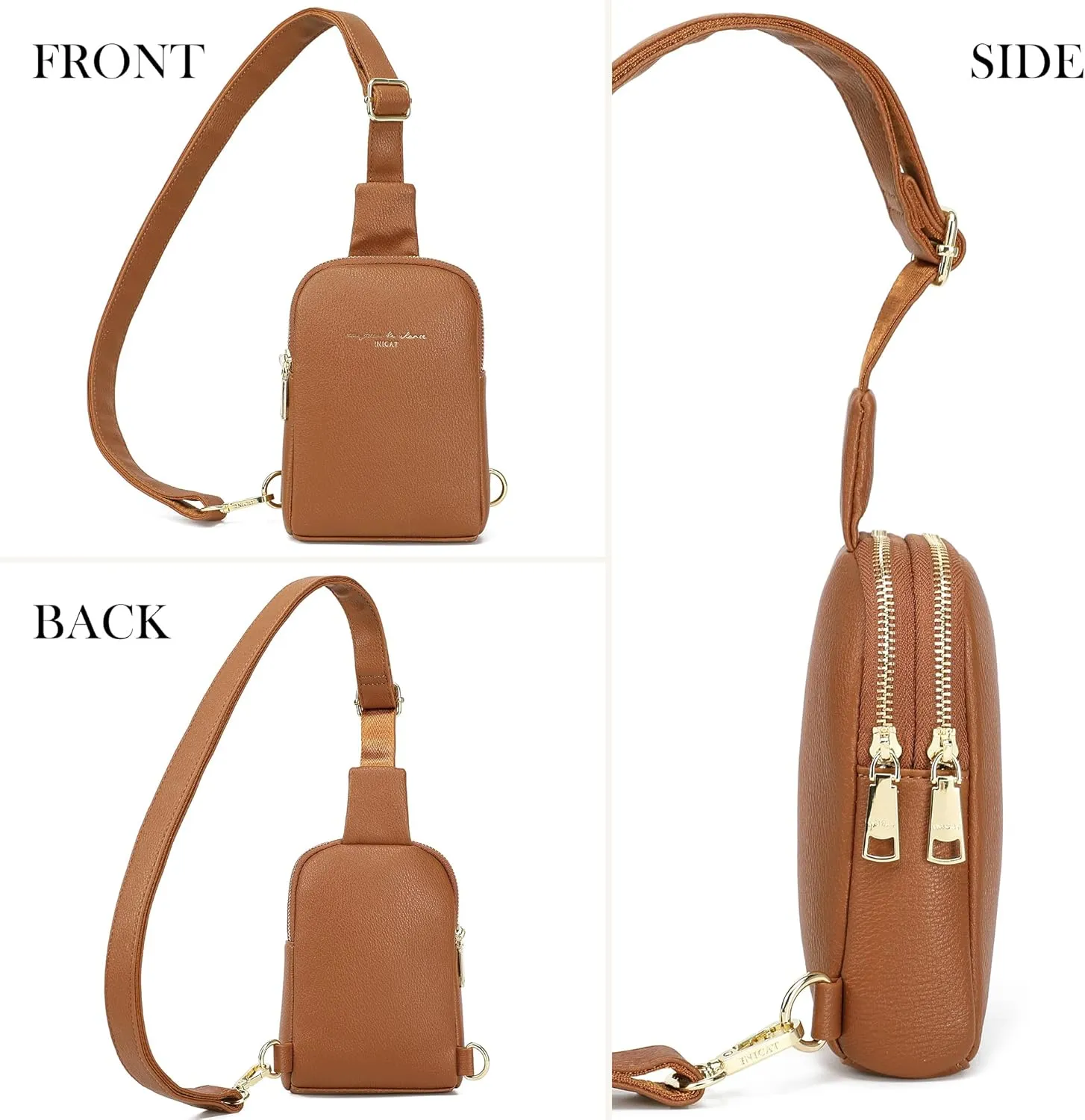 INICAT Small Crossbody Sling Bags for Women Vegan Leather Cell Phone Purse Fanny Packs for Women Men