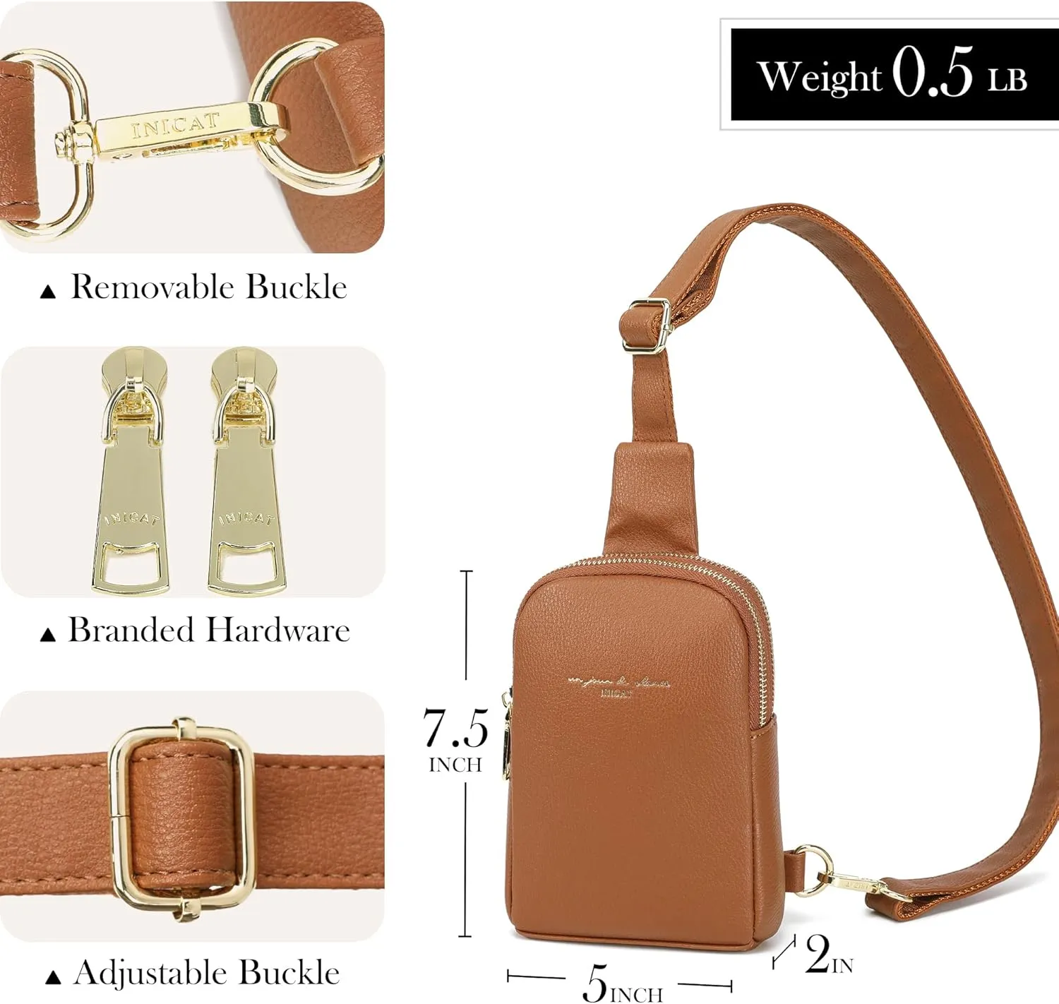 INICAT Small Crossbody Sling Bags for Women Vegan Leather Cell Phone Purse Fanny Packs for Women Men