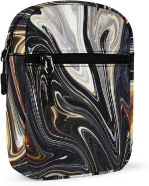 Ink Marble Black Gold Grey Adjustable Fanny Waist Pack Pouch, Waterproof Crossbody Runners Bag Wallet for Gym Hiking Fitness Women Men 6.1 x 2.2 x 7.9 inch