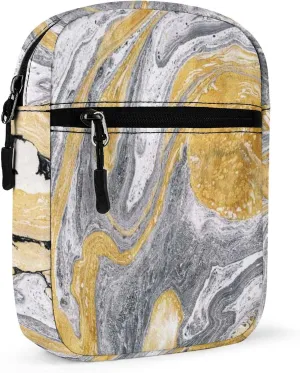 Ink Marble Golden Yellow, Silver Grey Black Marble Texture Adjustable Fanny Waist Pack Pouch, Waterproof Crossbody Runners Bag Wallet for Gym Hiking Fitness Women Men 6.1 x 2.2 x 7.9 inch