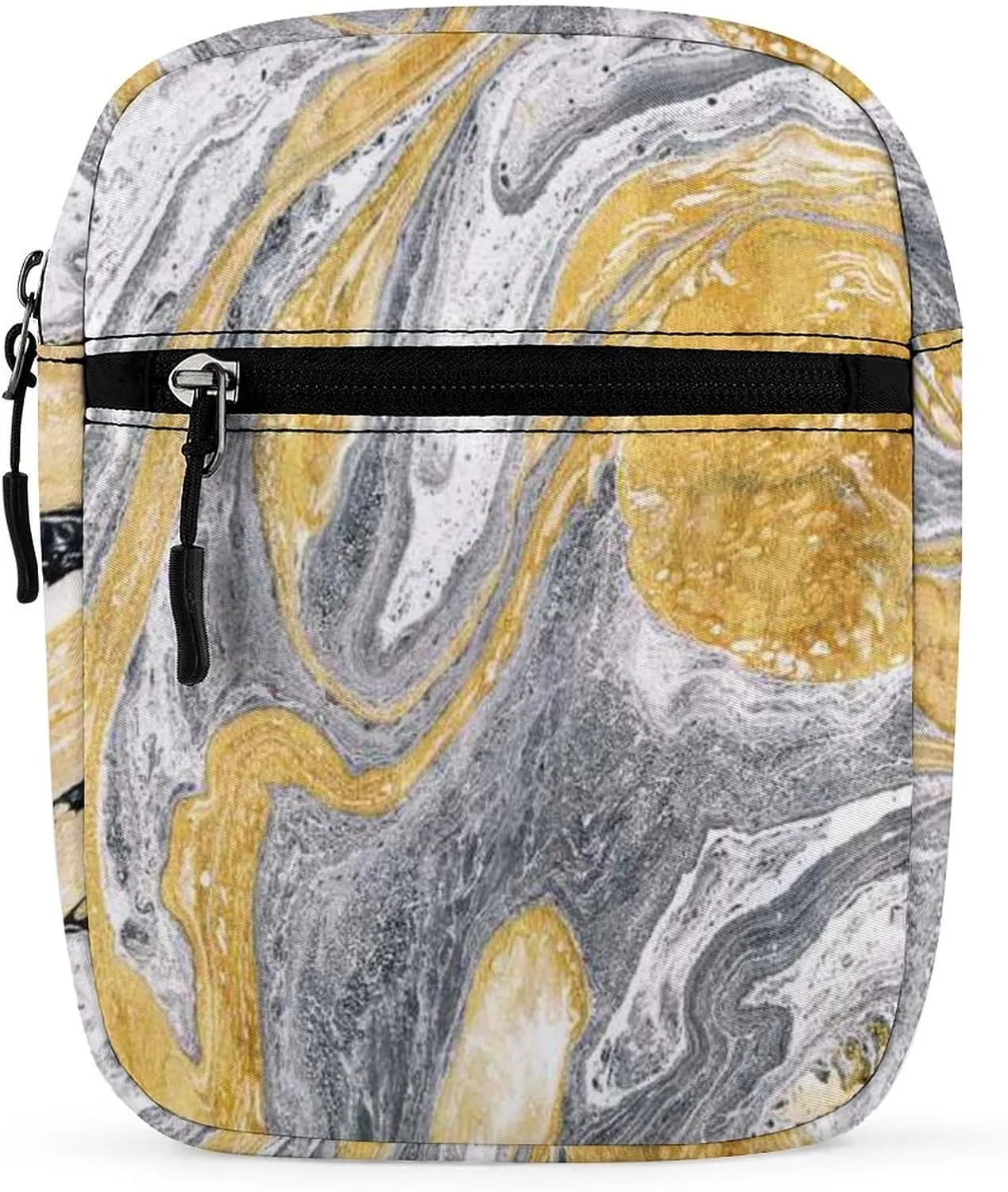 Ink Marble Golden Yellow, Silver Grey Black Marble Texture Adjustable Fanny Waist Pack Pouch, Waterproof Crossbody Runners Bag Wallet for Gym Hiking Fitness Women Men 6.1 x 2.2 x 7.9 inch