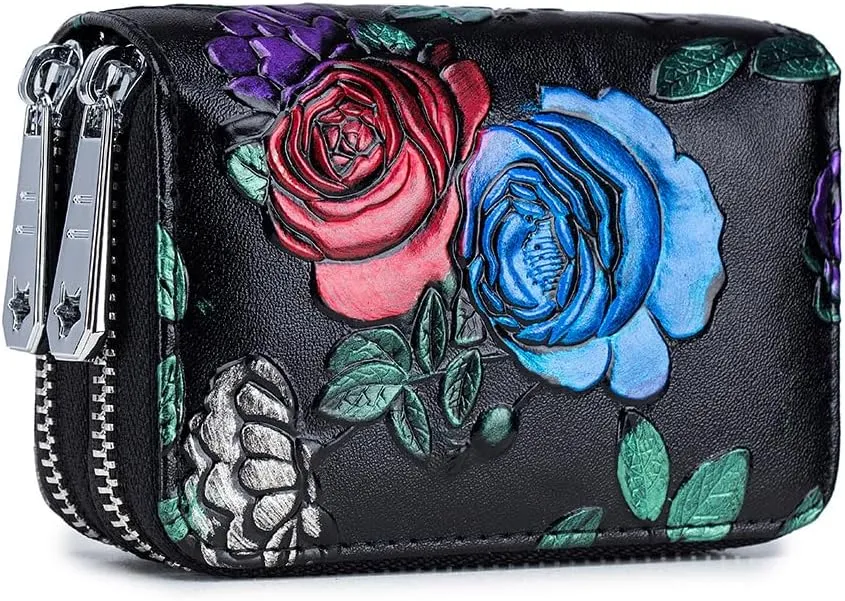 Irsutey Women' Large Capacity Multi Slot Card Bag RFID Anti RF Scanning Dual Zipper Multifunctional Change Bag (Blue)