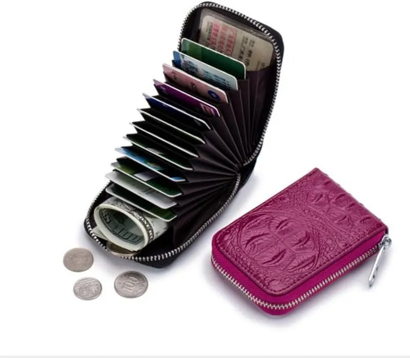 Irsutey Women Man Credit Card Wallet with Zipper Card Cases Holder RFID Blocking Compact Size Minimalist Leather Wallet (Purple,L 4.5 in x W 2.75 in x H 0.98 in)