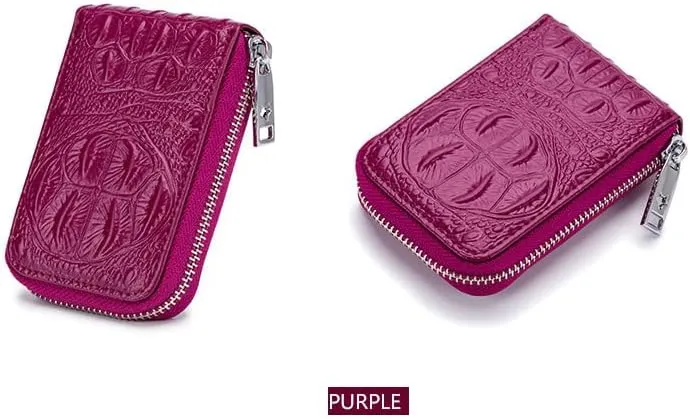 Irsutey Women Man Credit Card Wallet with Zipper Card Cases Holder RFID Blocking Compact Size Minimalist Leather Wallet (Purple,L 4.5 in x W 2.75 in x H 0.98 in)