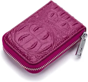Irsutey Women Man Credit Card Wallet with Zipper Card Cases Holder RFID Blocking Compact Size Minimalist Leather Wallet (Purple,L 4.5 in x W 2.75 in x H 0.98 in)