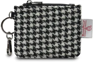 Islander The Card Zip Wallet Microfibre Leather and Harris Tweed (Black and White Dogtooth)