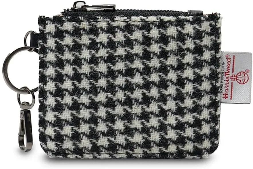 Islander The Card Zip Wallet Microfibre Leather and Harris Tweed (Black and White Dogtooth)