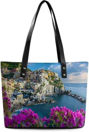 Italy Manarola's Coastline Women's Handbag Fashion Shoulder Bag Purse Leather Tote Bags Crossbody Travel