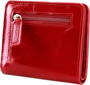 Itslife Women's Rfid Blocking Small Compact Bifold Leather Pocket Wallet Ladies Mini Purse with id Window (Waxed Red)