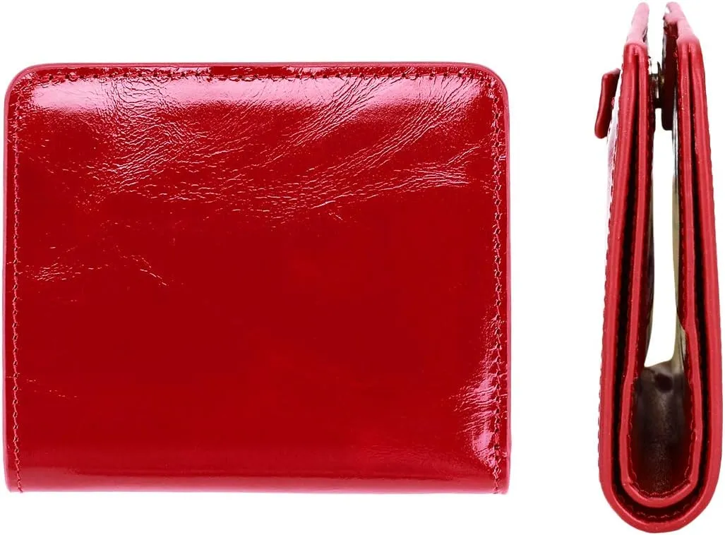 Itslife Women's Rfid Blocking Small Compact Bifold Leather Pocket Wallet Ladies Mini Purse with id Window (Waxed Red)