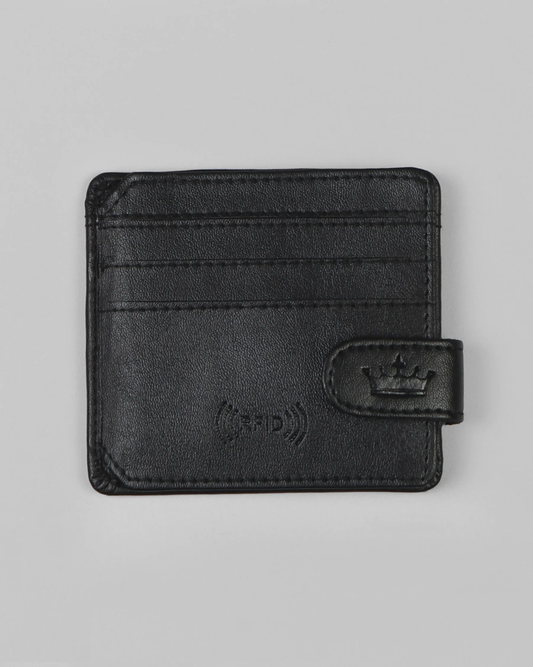 Jade Black Ultra Slim Vegan Leather Push Button Handcrafted Card Holder