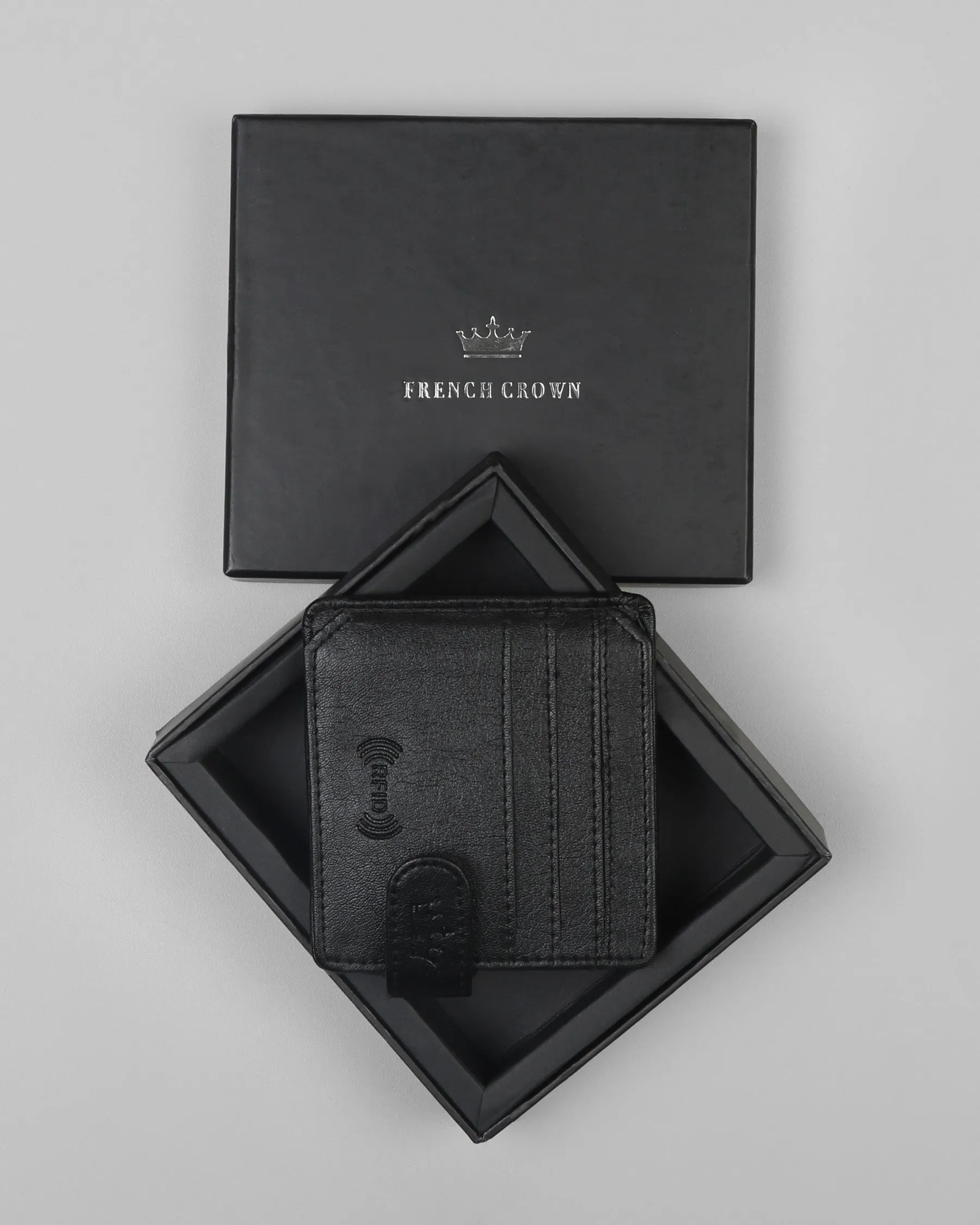 Jade Black Ultra Slim Vegan Leather Push Button Handcrafted Card Holder
