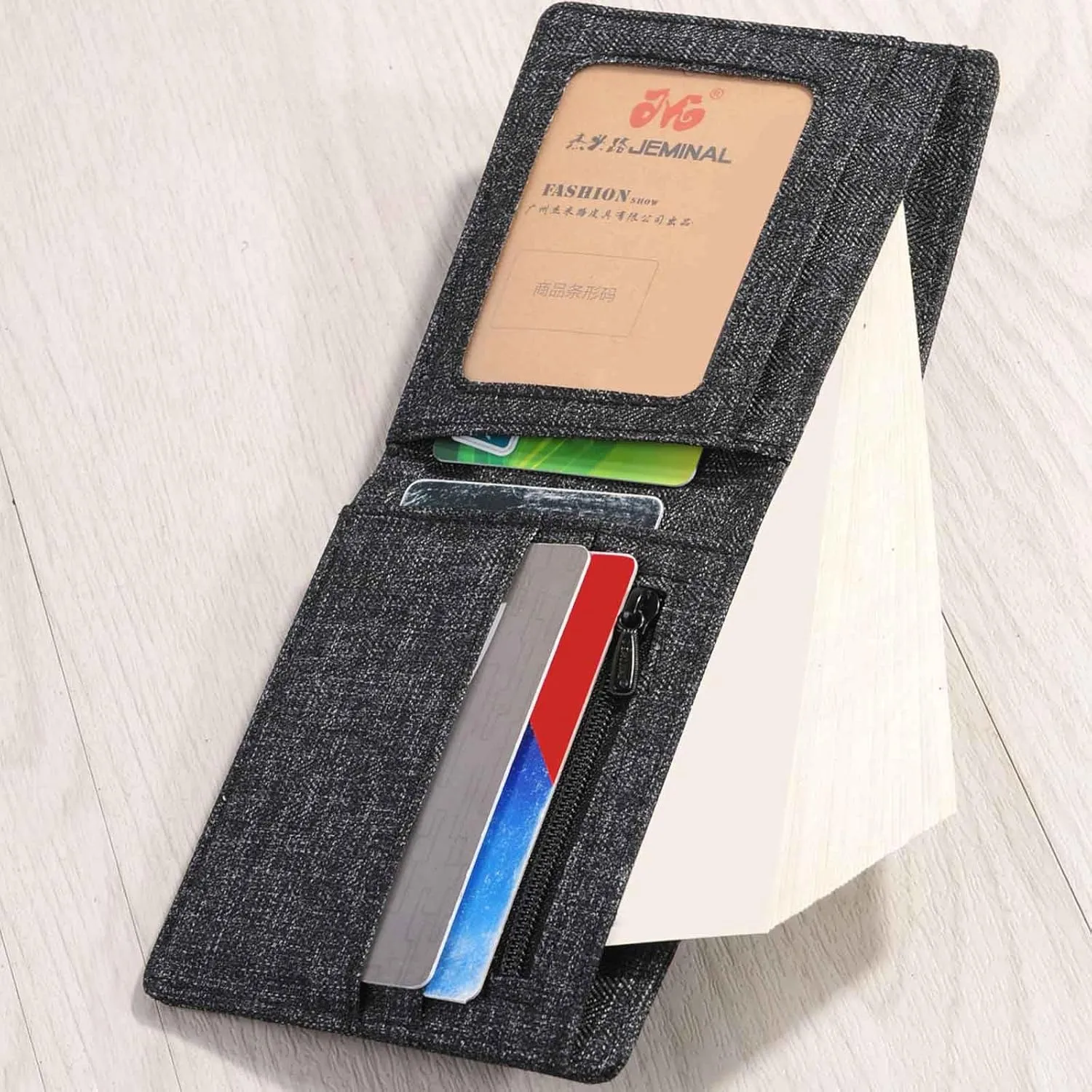 JEMINAL Men's Ultra-thin Canvas Short Cloth Wallet Men's Small Short Clip Boys Students Original Simple Niche Horizontal Short Money Clip (Black), 31903#