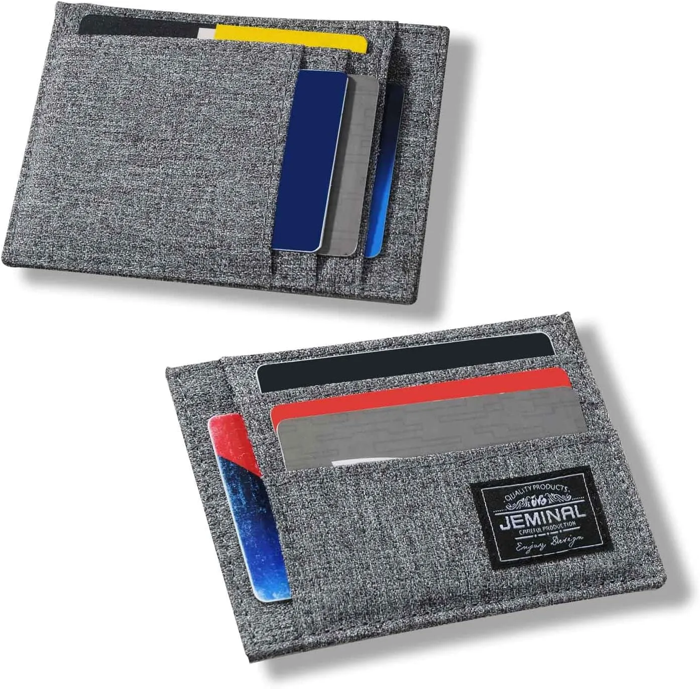 JEMINAL Slim Minimalist Front Pocket Men's Women's Canvas Wallet, Durable Nylon, 8-9 Card Positions, Cash Slot (Light Gray)