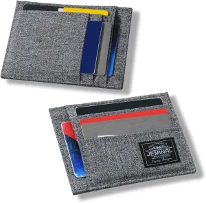 JEMINAL Slim Minimalist Front Pocket Men's Women's Canvas Wallet, Durable Nylon, 8-9 Card Positions, Cash Slot (Light Gray)