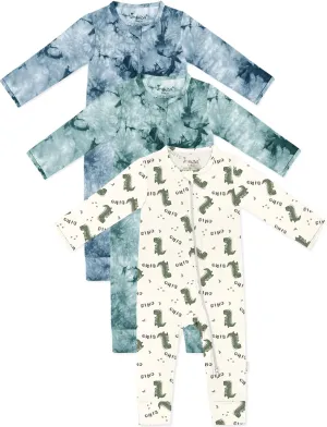 Jimonda Baby Girls Boys Footless Pajamas,Rayon From Bamboo Pjs 2 Way Zipper Long Sleeve Soft Sleeper,Infant Tie-dye Romper