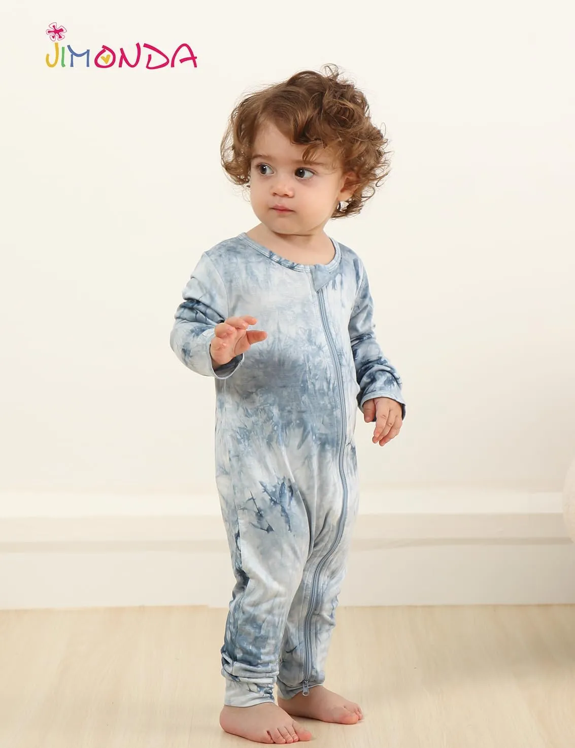 Jimonda Baby Girls Boys Footless Pajamas,Rayon From Bamboo Pjs 2 Way Zipper Long Sleeve Soft Sleeper,Infant Tie-dye Romper