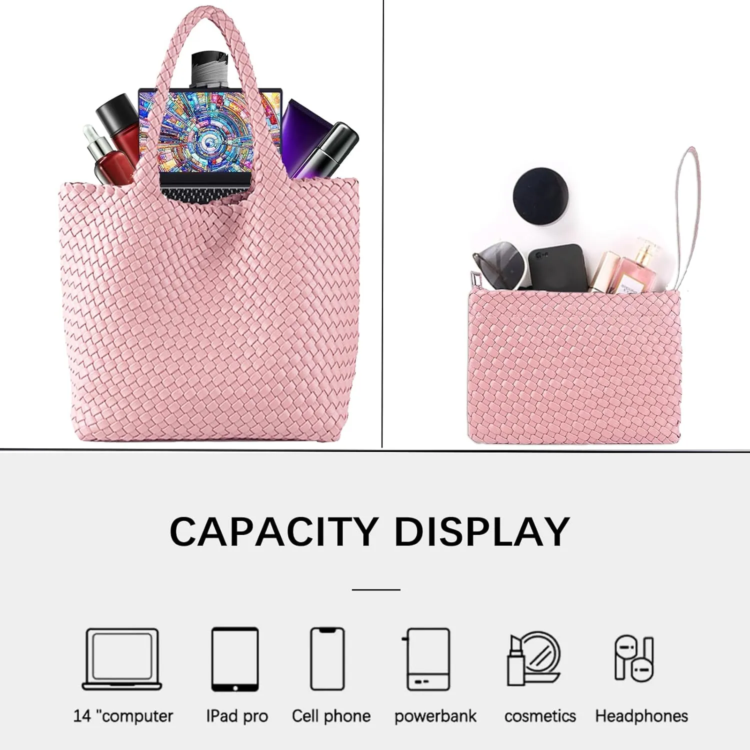 JINMANXUE Fashion Woven Bag Shopper Bag Travel Handbags and Purses Women Tote Bag Large Capacity Shoulder Bags