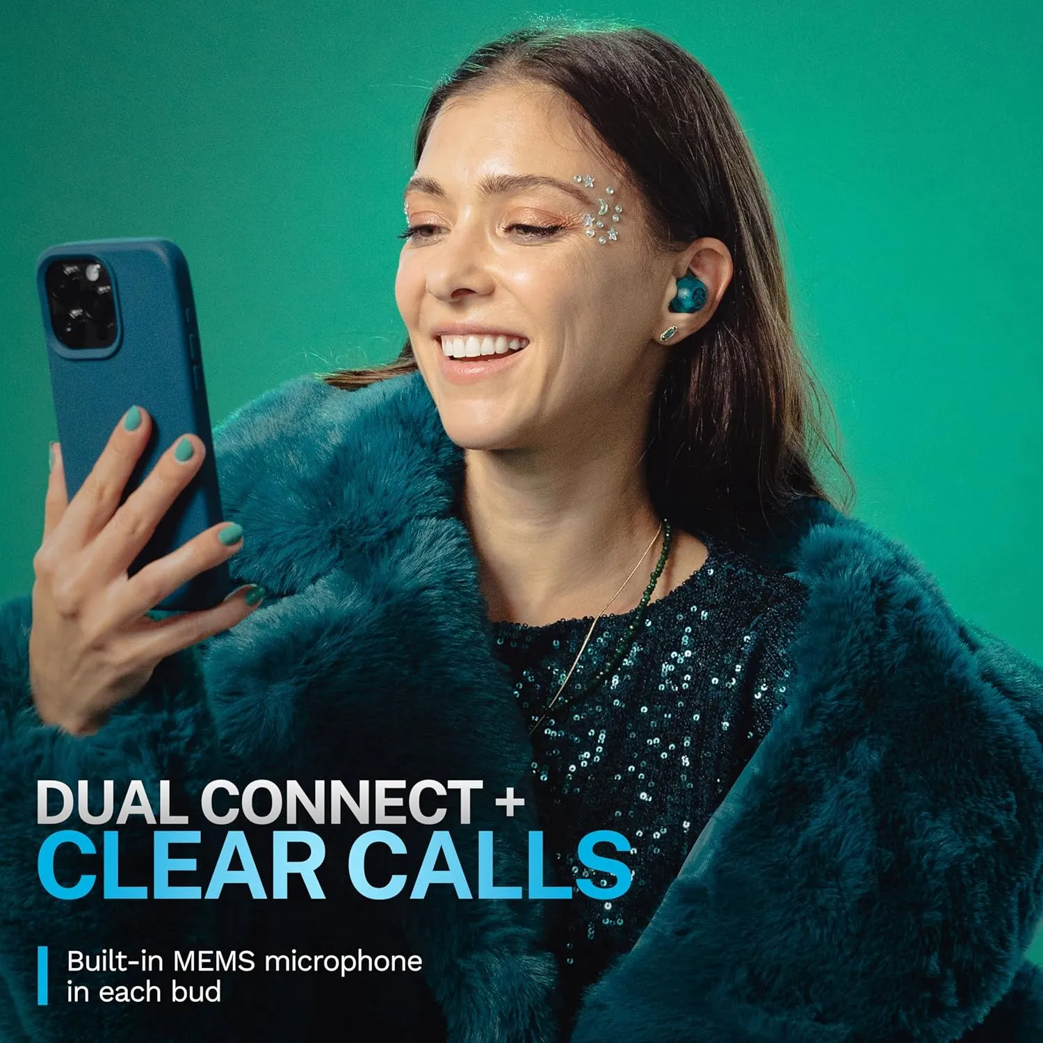 JLab Go Pop ANC True Wireless Earbuds & Charging Case, Transparent Teal, Active Noise Cancelling, 10mm Drivers, Dual Connect, Customize Your Sound with App, Be Aware Mode, Google Fast Pair