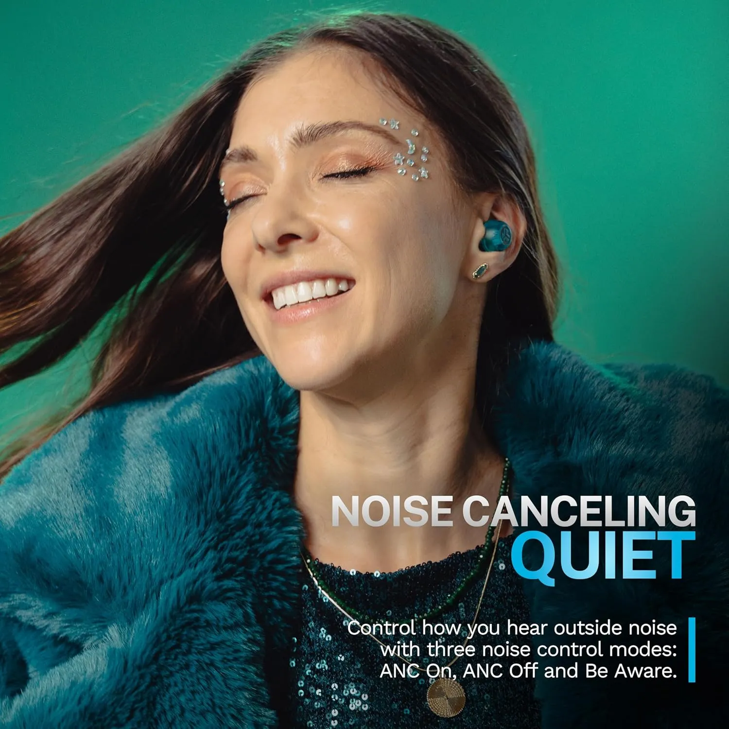 JLab Go Pop ANC True Wireless Earbuds & Charging Case, Transparent Teal, Active Noise Cancelling, 10mm Drivers, Dual Connect, Customize Your Sound with App, Be Aware Mode, Google Fast Pair