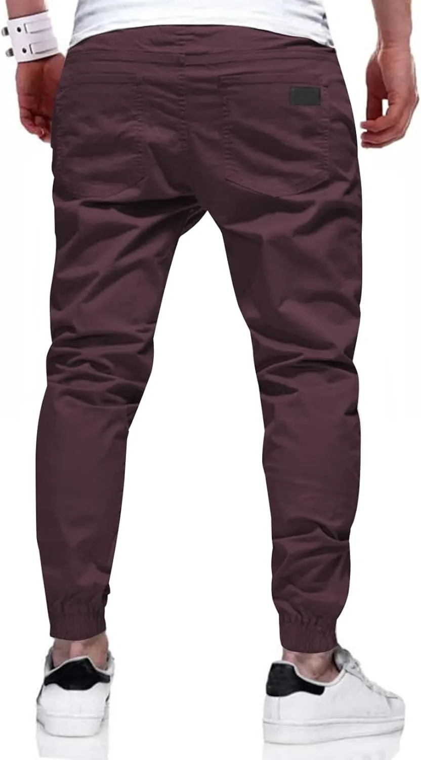 JMIERR Mens Casual Joggers Pants - Cotton Drawstring Chino Cargo Pants Hiking Outdoor Twill Track Jogging Sweatpants Pants