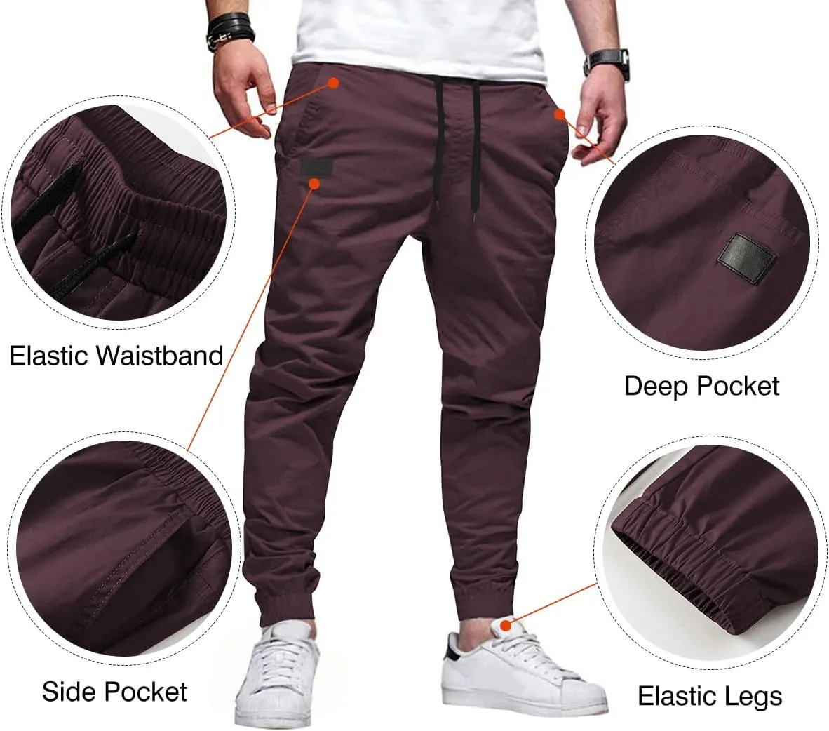 JMIERR Mens Casual Joggers Pants - Cotton Drawstring Chino Cargo Pants Hiking Outdoor Twill Track Jogging Sweatpants Pants
