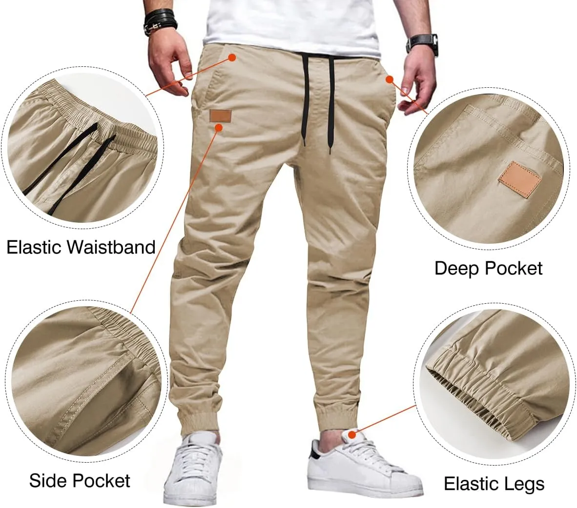 JMIERR Mens Casual Joggers Pants - Cotton Drawstring Chino Cargo Pants Hiking Outdoor Twill Track Jogging Sweatpants Pants
