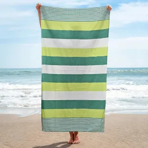 JnB Ultra-Absorbent 100% Cotton Bath Towel - Ideal for Beach & Travel, Quick-Dry, Lightweight | Fast Drying | Multi-Purpose Towels | Striped (Green)