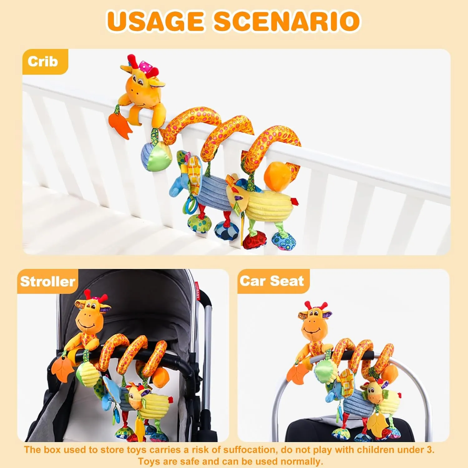 Jollybaby Baby Car Seat Stroller Crib Toys, Plush Spiral Activity Carseat Hanging Toy for Infant Babies 0-3-6-12 Month, Pram Crib Mobile Toy with Music Box for Newborn Boys Girls Gifts (Giraffe)