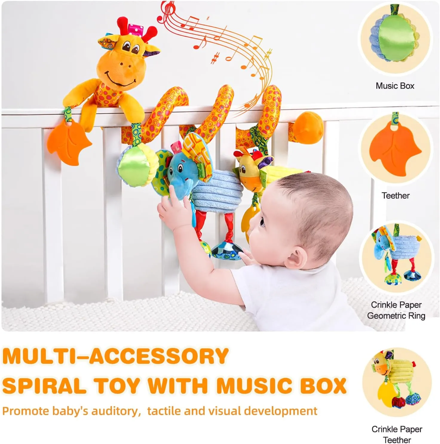 Jollybaby Baby Car Seat Stroller Crib Toys, Plush Spiral Activity Carseat Hanging Toy for Infant Babies 0-3-6-12 Month, Pram Crib Mobile Toy with Music Box for Newborn Boys Girls Gifts (Giraffe)
