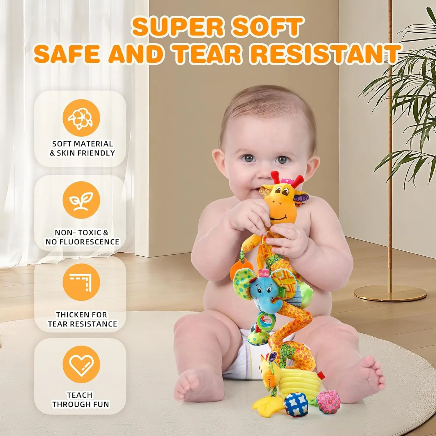 Jollybaby Baby Car Seat Stroller Crib Toys, Plush Spiral Activity Carseat Hanging Toy for Infant Babies 0-3-6-12 Month, Pram Crib Mobile Toy with Music Box for Newborn Boys Girls Gifts (Giraffe)