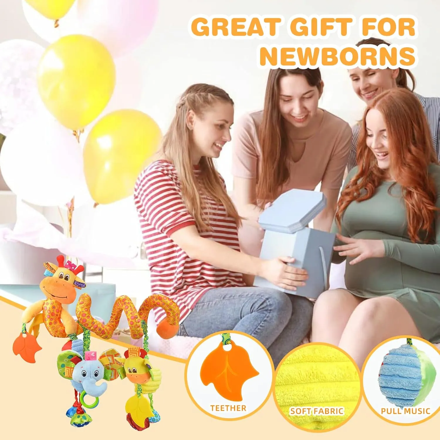 Jollybaby Baby Car Seat Stroller Crib Toys, Plush Spiral Activity Carseat Hanging Toy for Infant Babies 0-3-6-12 Month, Pram Crib Mobile Toy with Music Box for Newborn Boys Girls Gifts (Giraffe)