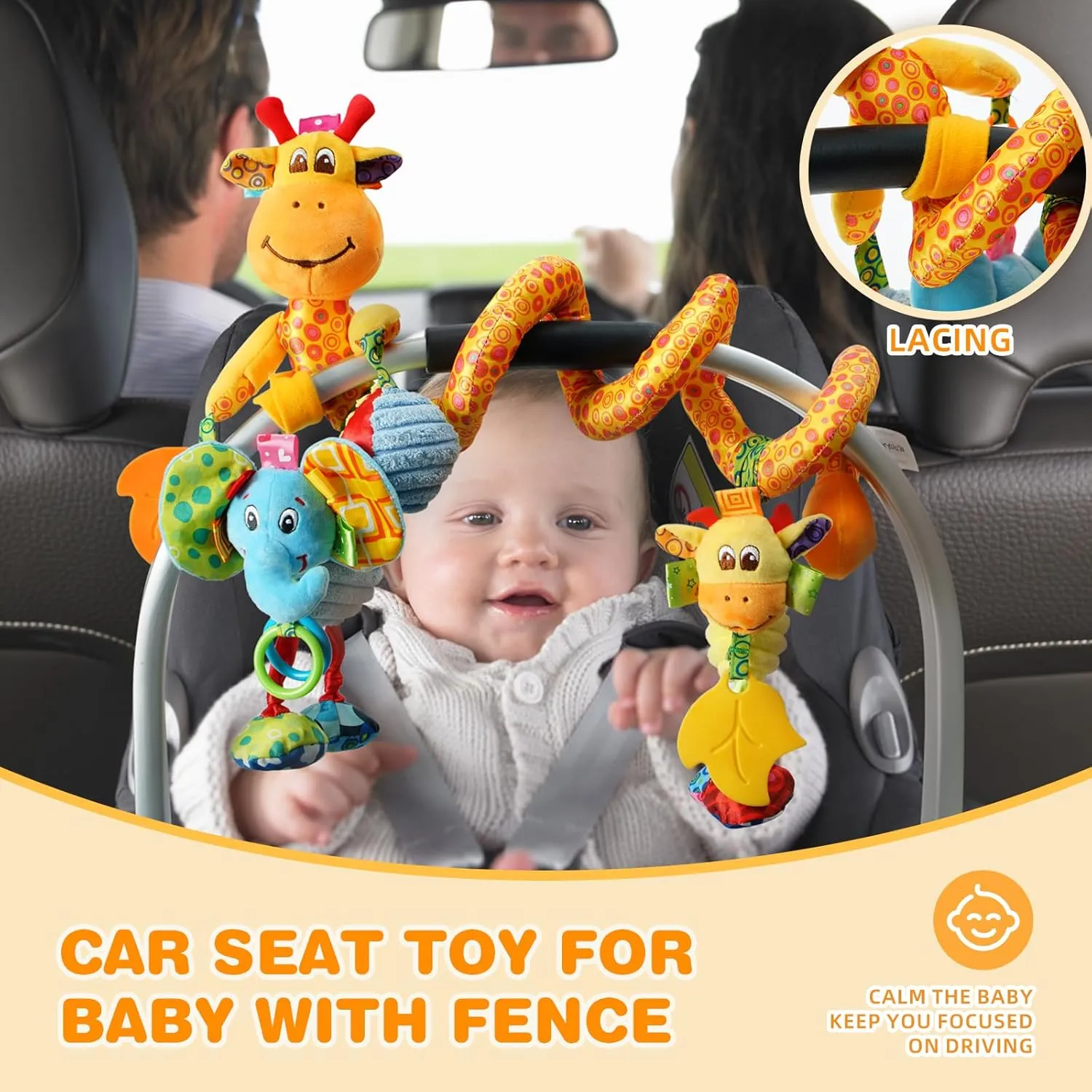 Jollybaby Baby Car Seat Stroller Crib Toys, Plush Spiral Activity Carseat Hanging Toy for Infant Babies 0-3-6-12 Month, Pram Crib Mobile Toy with Music Box for Newborn Boys Girls Gifts (Giraffe)