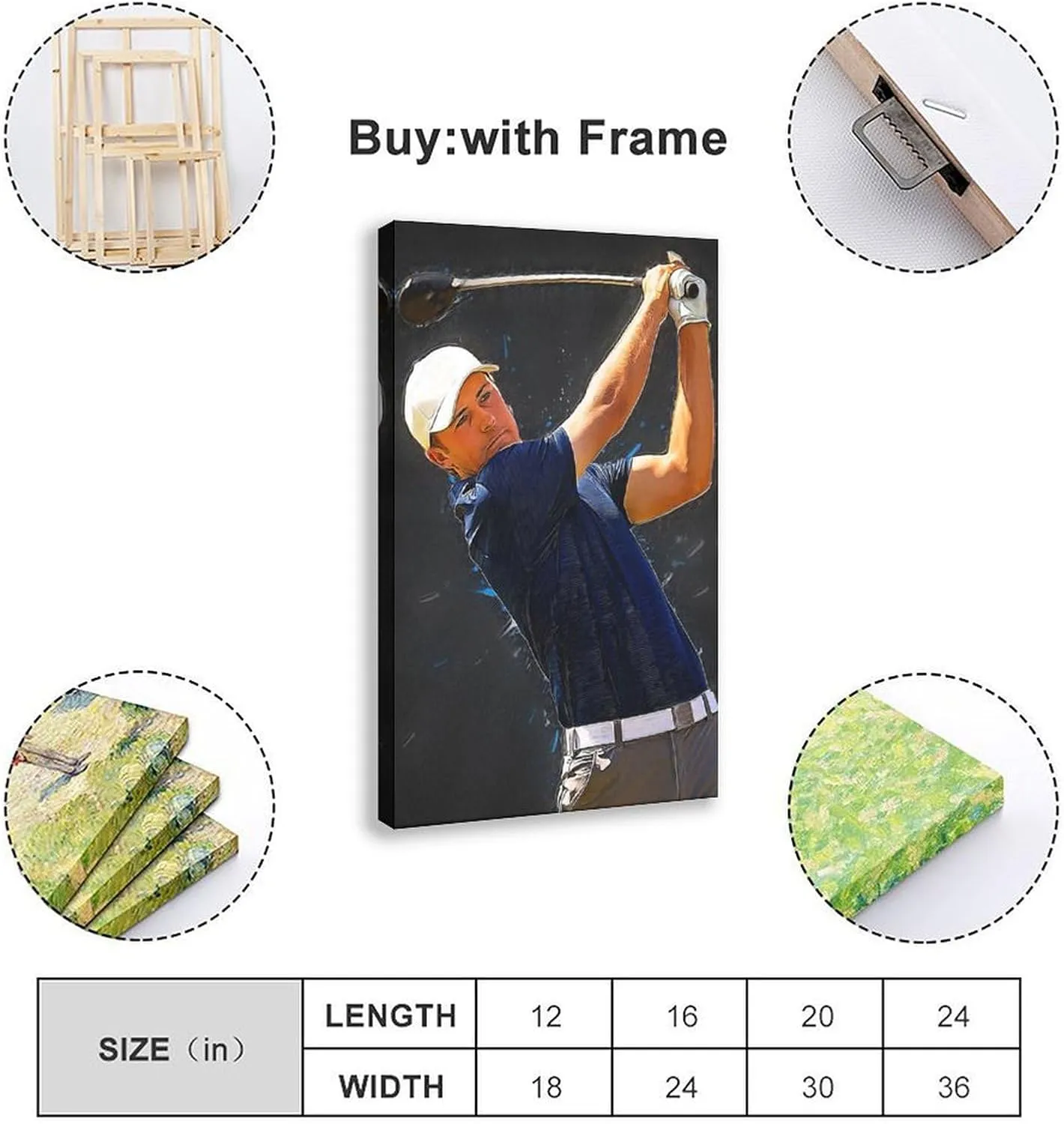 Jordan Spieth Golf Poster80 Canvas Poster Bedroom Decor Sports Landscape Office Room Decor Gift Frame:12x18inch(30x45cm)