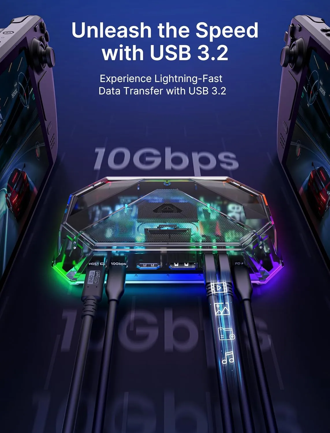 JSAUX RGB Docking Station for Steam Deck (OLED)/ROG Ally/Legion Go, 12-in-1 Handheld Dock with 4K@120Hz HDMI & DisplayPort Gigabit Ethernet USB C 3.2 USB A 3.2/2.0, SD/TF Slots 3.5mm Jack-HB1201S