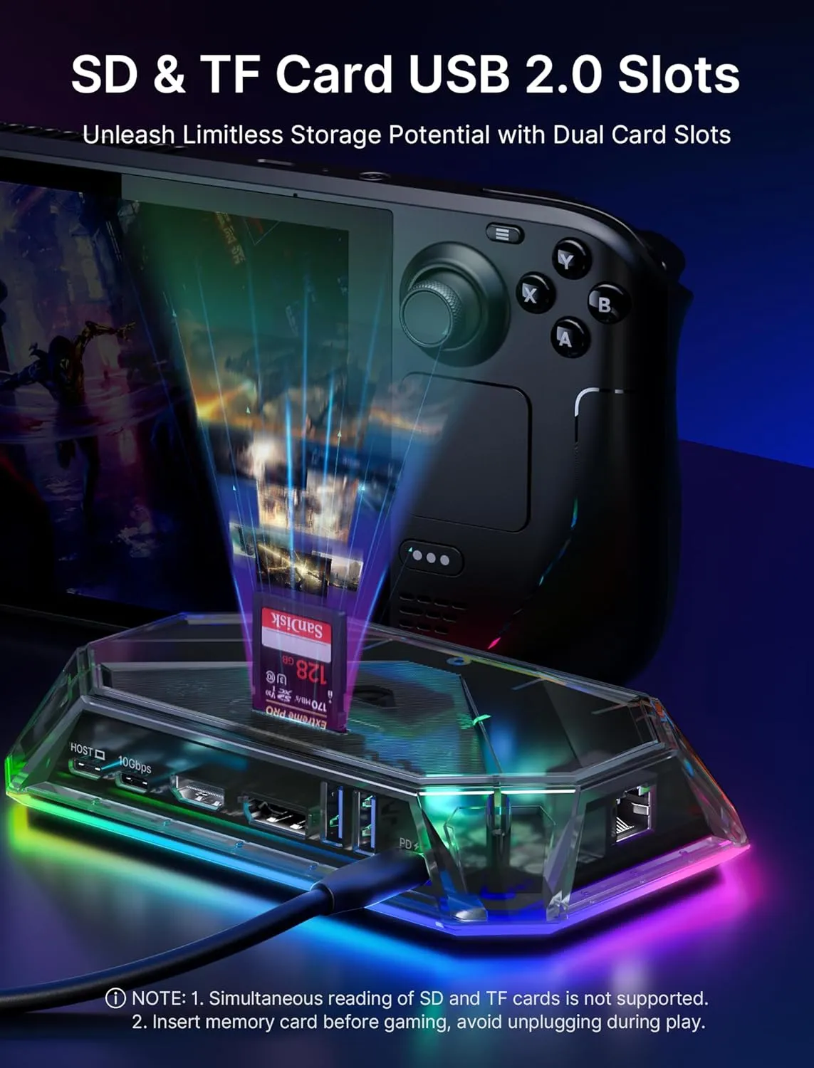 JSAUX RGB Docking Station for Steam Deck (OLED)/ROG Ally/Legion Go, 12-in-1 Handheld Dock with 4K@120Hz HDMI & DisplayPort Gigabit Ethernet USB C 3.2 USB A 3.2/2.0, SD/TF Slots 3.5mm Jack-HB1201S