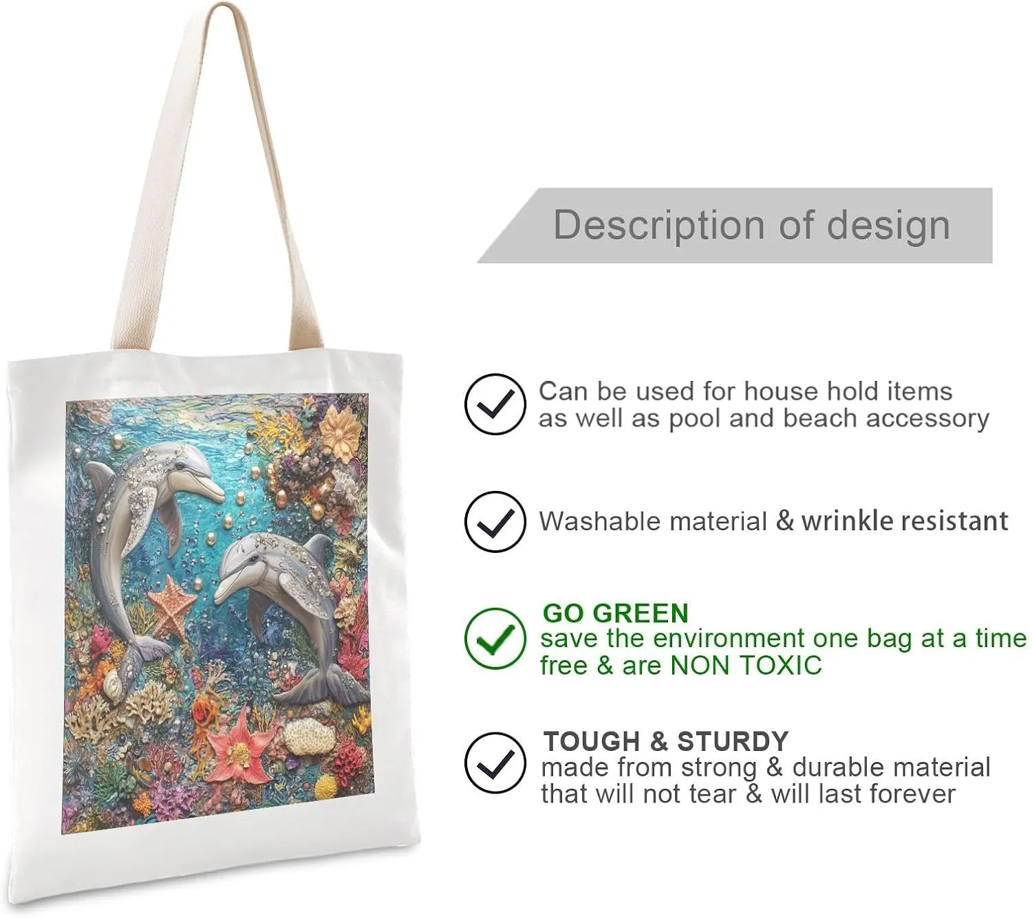 JSTEL Canvas Tote Bag for Women with Pocket,Canvas Tote Purse Shopping Bag