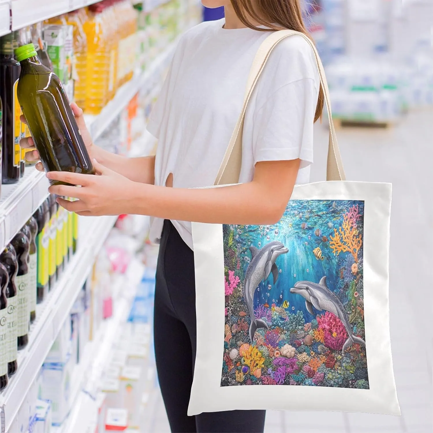 JSTEL Canvas Tote Bag for Women with Pocket,Canvas Tote Purse Shopping Bag