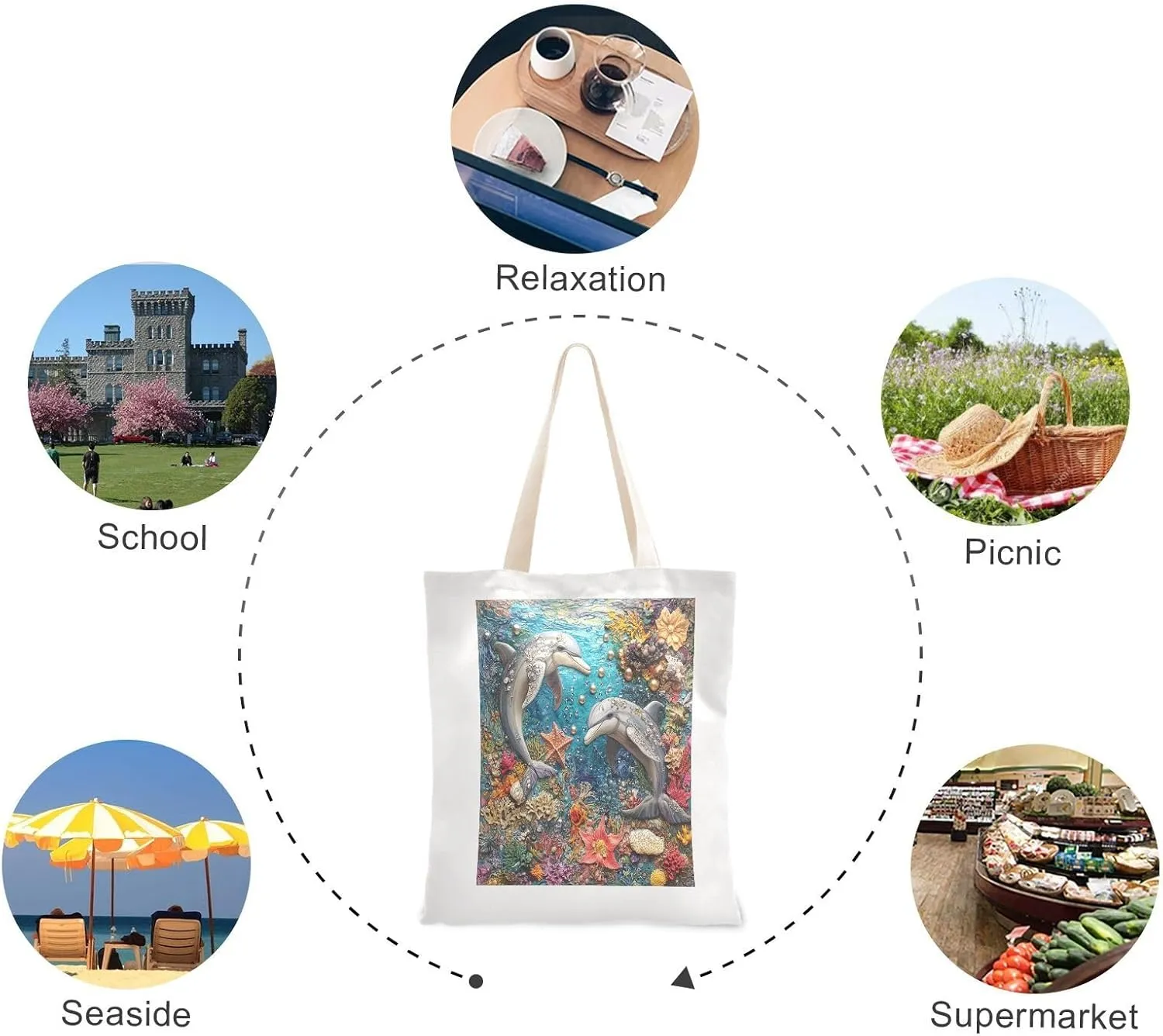 JSTEL Canvas Tote Bag for Women with Pocket,Canvas Tote Purse Shopping Bag