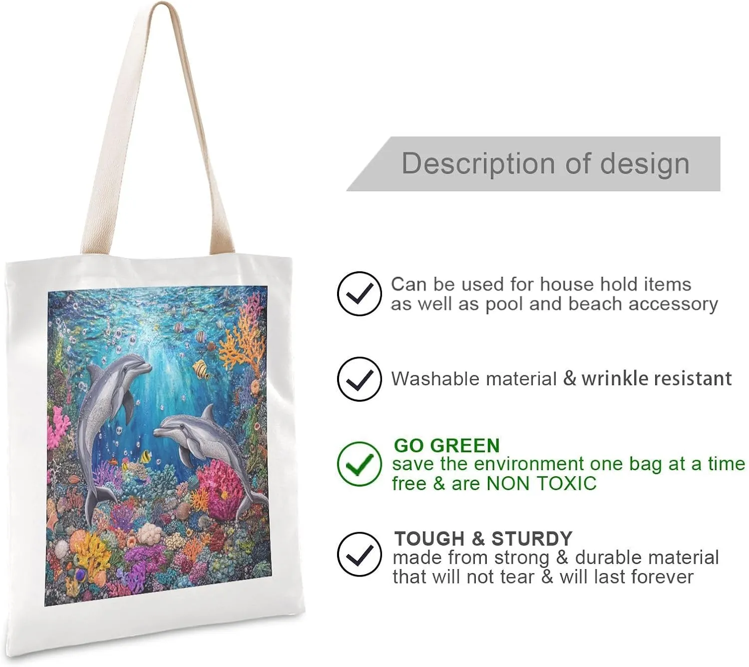 JSTEL Canvas Tote Bag for Women with Pocket,Canvas Tote Purse Shopping Bag