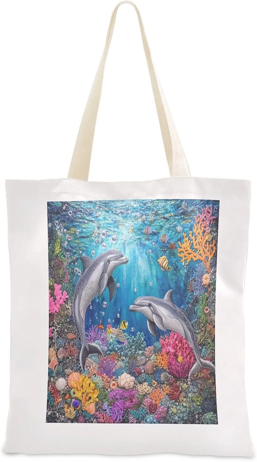 JSTEL Canvas Tote Bag for Women with Pocket,Canvas Tote Purse Shopping Bag